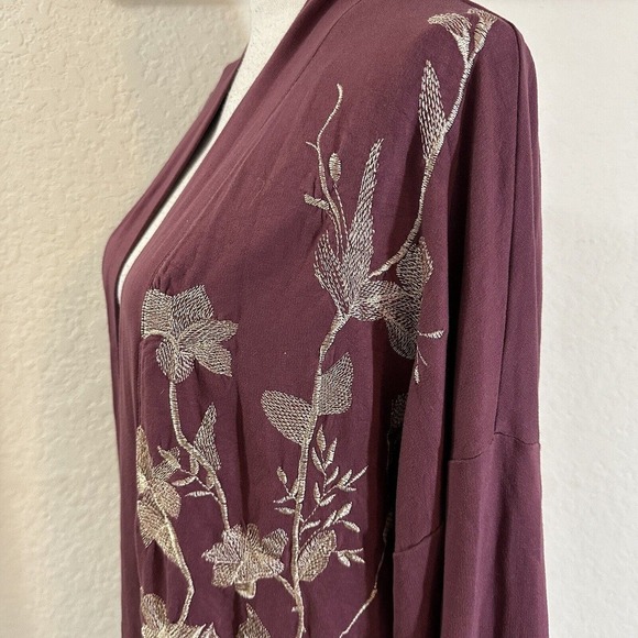 XCVI Womens Cardigan Size Medium Embroidered Floral Open Front Boho Gypsy - Picture 4 of 6